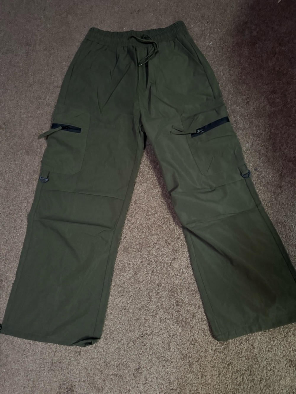 Women's Olive Green Utility Track Pants with Drawstring Waist